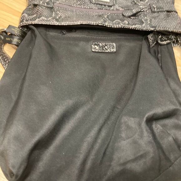 Nicole Miller, Snakeskin Print Gray Black Vegan Leather, Rosette Accents Womens - Picture 12 of 12